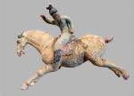 A ceramic female polo player, from northern China, Tang Dynasty
