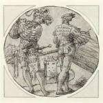A Flutist and Drummer Before a Moated Castle