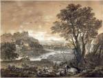 A Landscape with Shepherds Resting Under a Tree by a Cascade by Francesco Zuccarelli
