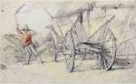 A Man Threshing Beside a Wagon by Peter paul Rubens