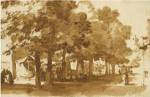 A Market Scene Under Trees in Katwijk by Jan de Bisschop