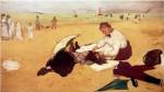 Beach scene: little girl having her hair combed by her nanny by Edgar Degas