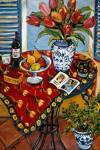 Blue And White With Tangerine Tree by Suzanne Etienne