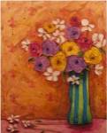 Bouquet in Striped Vase by Marabeth Quin