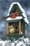 Cardinals And Birdhouse In Snow by William Vanderdasson