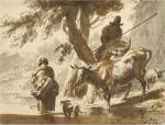 Cows Crossing a Ford with a Couple and a Dog by Nicolaes Berchem