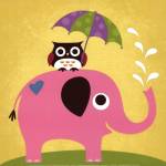 Elephant and Owl with Umbrella by Nancy Lee