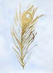 Gold Foil Feather I on Blue - Metallic Foil by Vision Studios