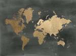Gold Foil World Map on Black - Metallic Foil by Jennifer Goldberger