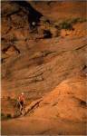High angle view of a man mountain biking, Moab, Utah, USA