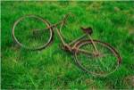 High angle view of an old bicycle