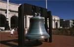Large bell in front of a railway station, Union Station, Washington DC, USA