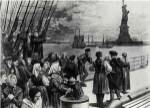 New York - Welcome to the land of freedom - An ocean steamer passing the Statue of Liberty