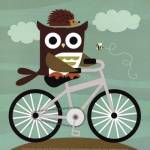 Owl and Hedgehog on Bicycle by Nancy Lee