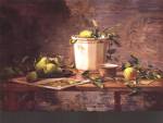 Pears and Tapestry by Del Gish