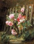 Pink Roses by a Garden Fence by Alfred-Frederic Lauron