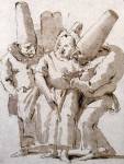 Punchinellos Approaching a Woman by Giovanni Battista Tiepolo