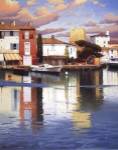 Ramon Pujol - HARBOR AT MORNING LIGHT Size 36x26 by Ramon Pujol