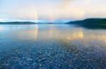 Reflection of a rainbow in a lake, Lake Khovsgol, Sayan Mountains, Russian-Mongolian border