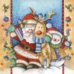 Santa Deer Snowman Snuggle by DBK-Art Licensing