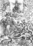 Scene from the Apocalypse, The woman clothed with the sun and the seven-headed dragon by Albrecht Durer