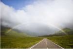 Scotland, Highland Region, Empty Road and Rainbow