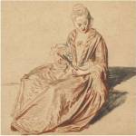 Seated Woman with a Fan by Jean-Antoine Watteau
