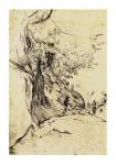 Sepia Tree Study by Jean-Baptiste Camille Corot