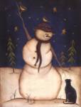 Snowmen with Black Cat by Kim Lewis