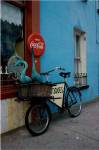 Statues of swans in a basket on a bicycle, Lahinch, Ireland