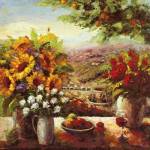 Sunflowers With Fruit And Wine I by Hong