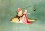 The Temptation of St. Anthony, right hand panel, detail of a couple riding a fish by Hieronymus Bosch