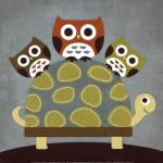 Three Owls on Turtle by Nancy Lee