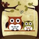 Two Owls on Swing by Nancy Lee