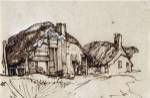 Two Thatched Cottages with Figures at a Window by Harmensz Van Rijn Rembrandt