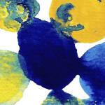 Yellow and Blue Abstract Flowing Paint by Amy Vangsgard