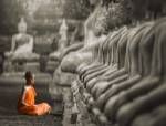 Young Buddhist Monk Praying, Thailand (BW) by Pangea Images